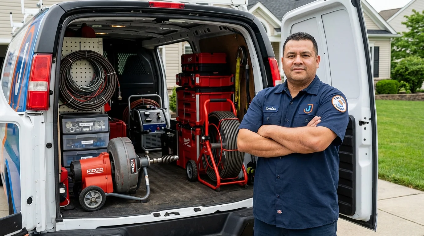 Professional drain cleaning equipment and Johns Plumbing LLC plumber in Cressona