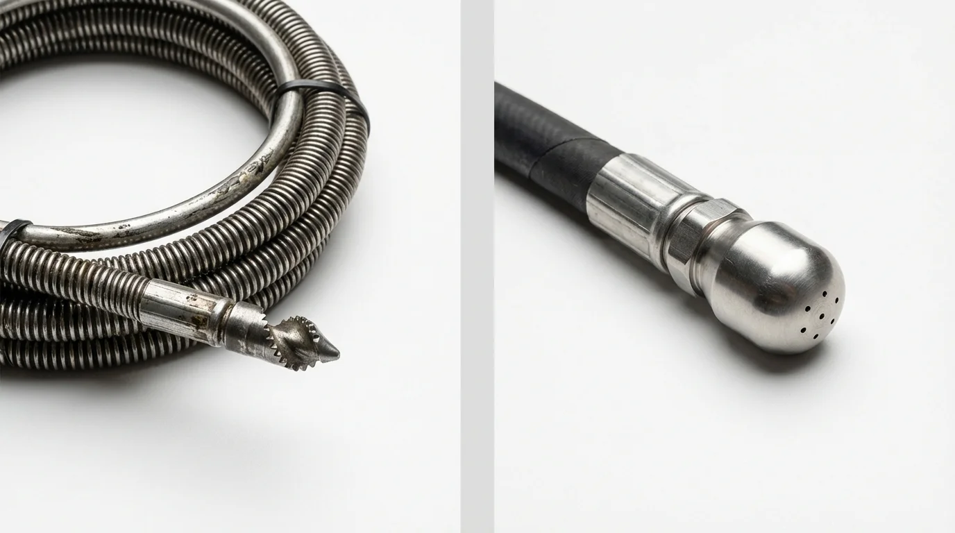 Drain snake cable and hydro jetting nozzle used for drain cleaning in Cressona, PA