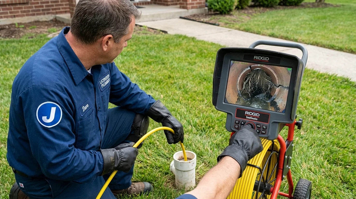 Sewer camera inspection being performed by Johns Plumbing LLC in Cressona