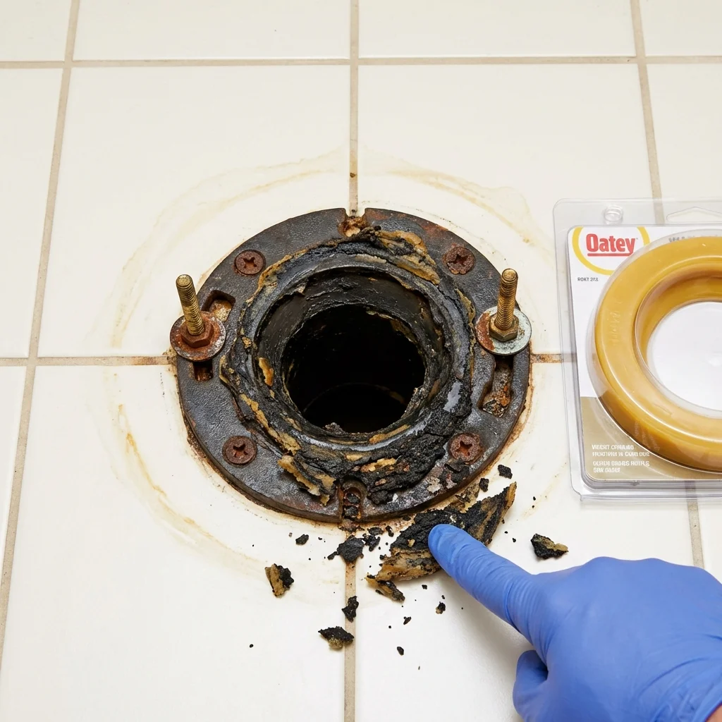 Failed wax ring showing water seepage at the base of a toilet in a Cressona, PA home