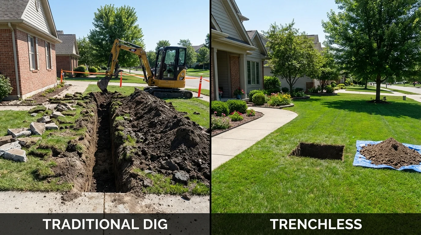 Trenchless sewer repair with minimal yard damage versus traditional excavation in Cressona, PA